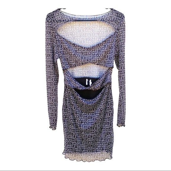 Princess Polly Womens 8 black Text me long sleeve mini dress-TIE NOT INCLUDED - Picture 2 of 8